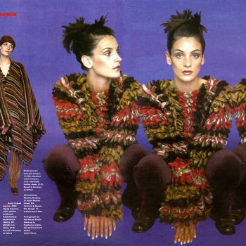 1996 THE TIMES MAGAZINE righe per il poncho e effetto pelliccia multicolor